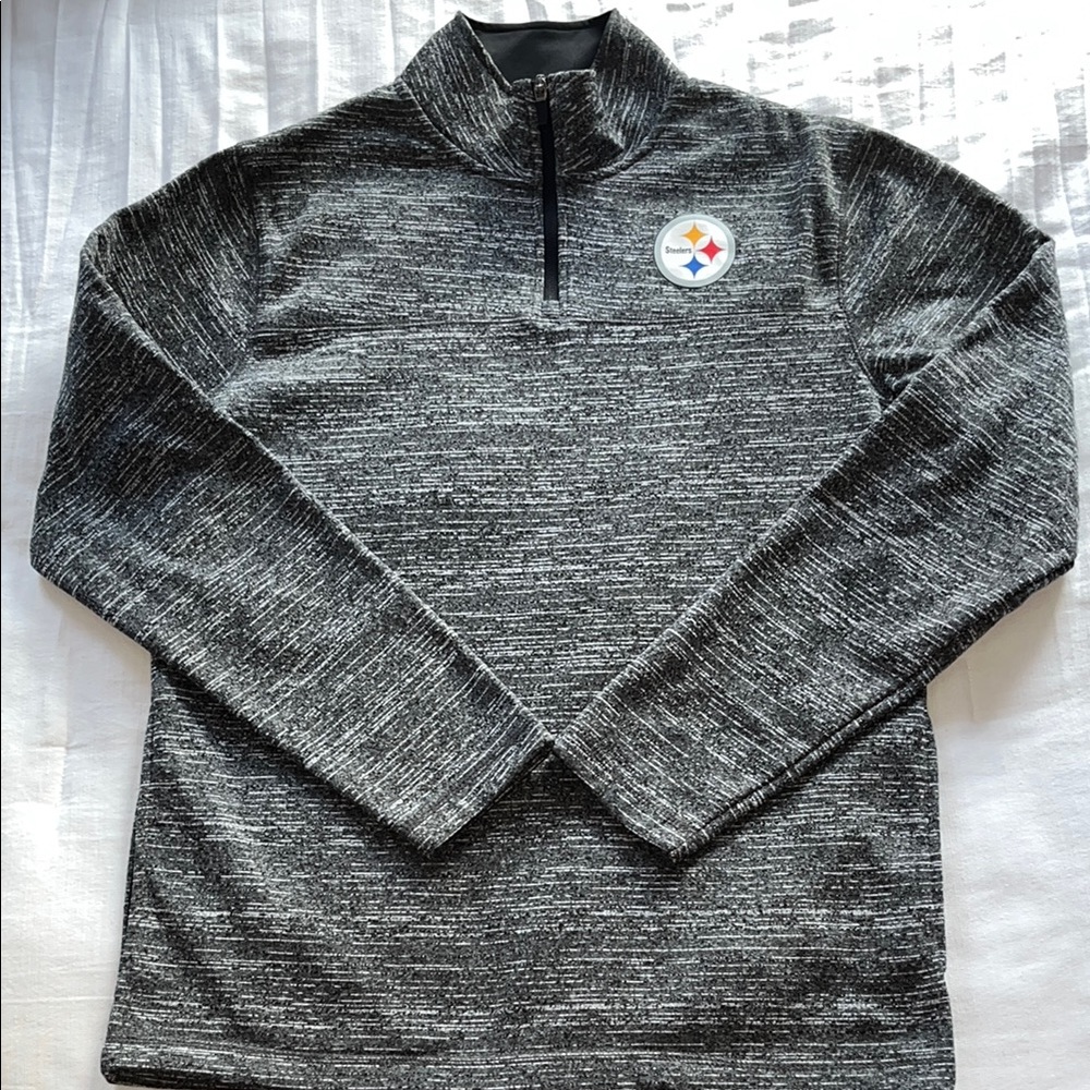 NFL Gray/Silver/Black Men’s 1/4 Zip Up Fleece Pittsburgh Steelers Logo